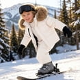 thumbnail image 7 of vdgthytj Little Kids 2 Piece Snowsuits Full Zip Long Sleeve Hooded Snow Jacket Bib Snow Pants Boys Girls Outdoor Ski Outfits(1-2 Years,Beige), 7 of 7
