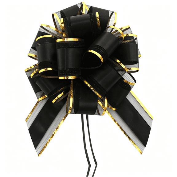 EXLEAF 6 Pieces Black Bows for Gift Wrapping Pull Bow Ribbon Pull Bows for Christmas Wedding Baskets Valentine’S Day Bows 6" Pull Bow for Gift Wrapping (Black)