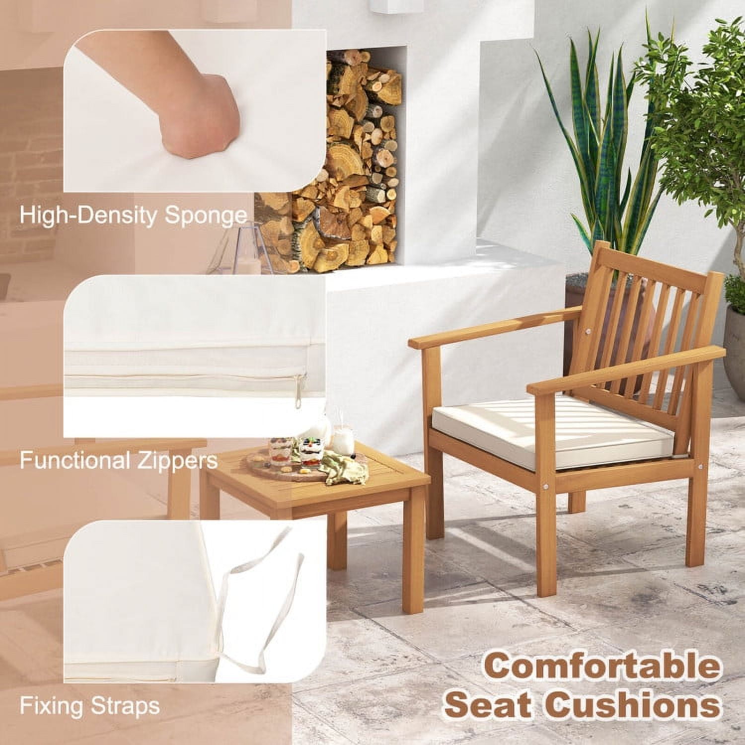 Aimee Lii 3 Pieces Patio Wood Furniture Set Acacia Wood Sofa Set with soft Cushions, Patio Furniture Sets, White Aimee Lii 3 Pieces Patio Wood Furniture Set Acacia Wood Sofa Set with soft Cushions, Patio Furniture Sets, White
