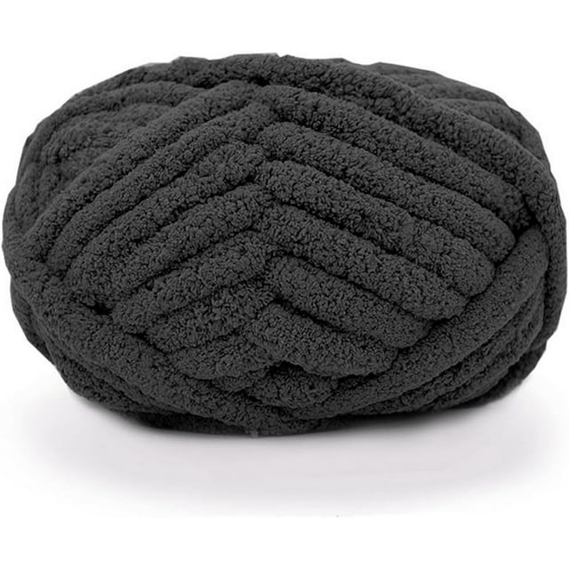 Nvzi 1 ovillo de hilo de chenilla grueso para tejer, ideal para mantas tejidas a mano, hilo ultrasuave para mantas grandes, color negro.