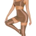 thumbnail image 4 of Aivtalk Womens Mini Skirts Bodycon Metalic Shiny Liquid Oil Glossy Pencil Skirt Seamless Smooth Stretchy Tight Hip High Waist See Through Slim Fit Bandage Skirt Nightclub Outfit Brown XL, 4 of 6