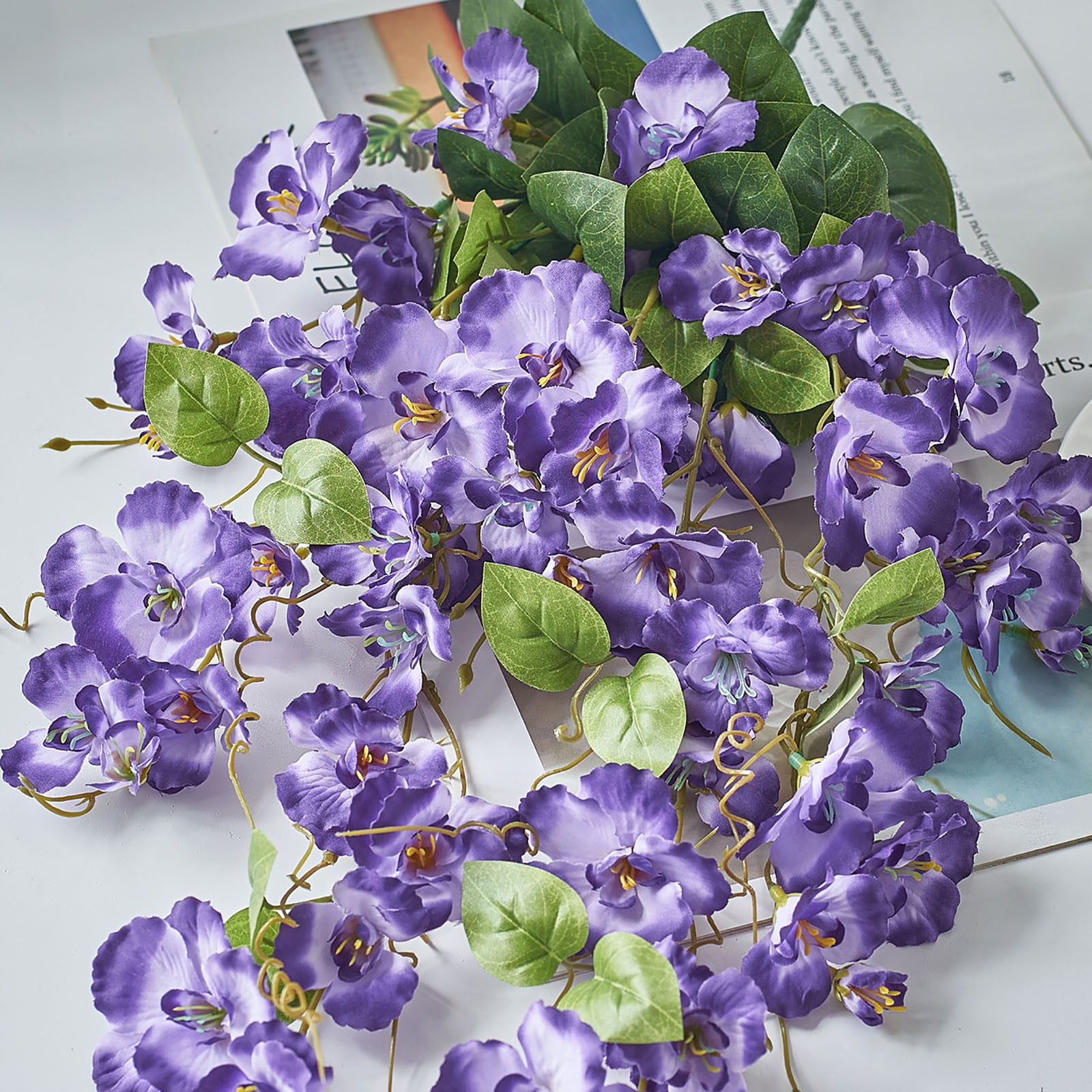 4pcs Artificial Fake Hanging Hibiscus Flowers Plants Baskets for Outdoor Outside Spring Summer Decoration, Faux Silk Hibiscus Long Vines in Planter UV Resistant Realistic Flowers