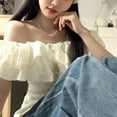 thumbnail image 3 of BUYISI Slim Fit Ruffled Off-shoulder Shirt Almonds L, 3 of 3