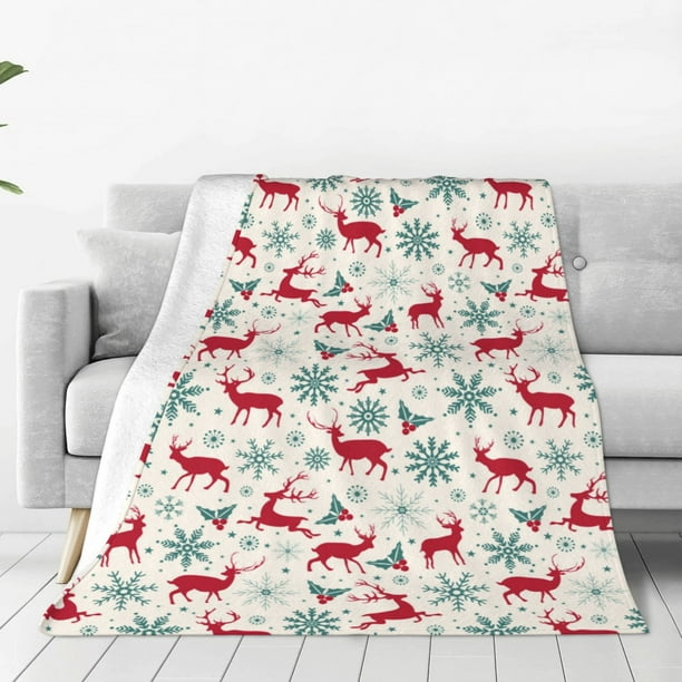 Balery Vintage Christmas Reindeer Manta de Felpa Suave y Acogedora – Cobija de Franela Aterciopelada para Cama, Lavable y Cálida para Sofá, Mascotas, Transpirable-50"x40"
