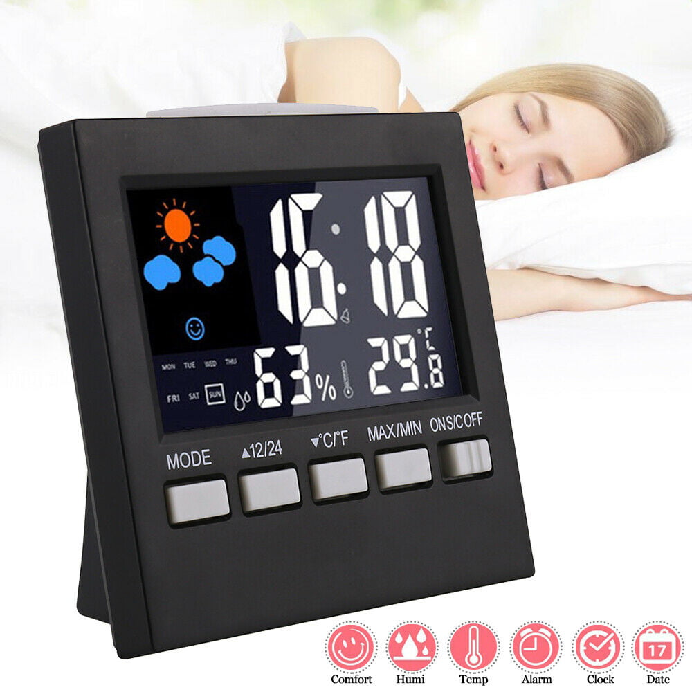 LED Digital Alarm Clock Snooze Calendar Thermometer Weather Large Letter Display 