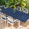 thumbnail image 2 of Tropical Palm Trees Table Cloths for 8 Foot Rectangle Tables, Summer Coconut Trees Plants Navy Blue Patio Waterproof Elastic Fitted Tablecloths, Washable Rectangular Table Cover for Camping, 2 of 8
