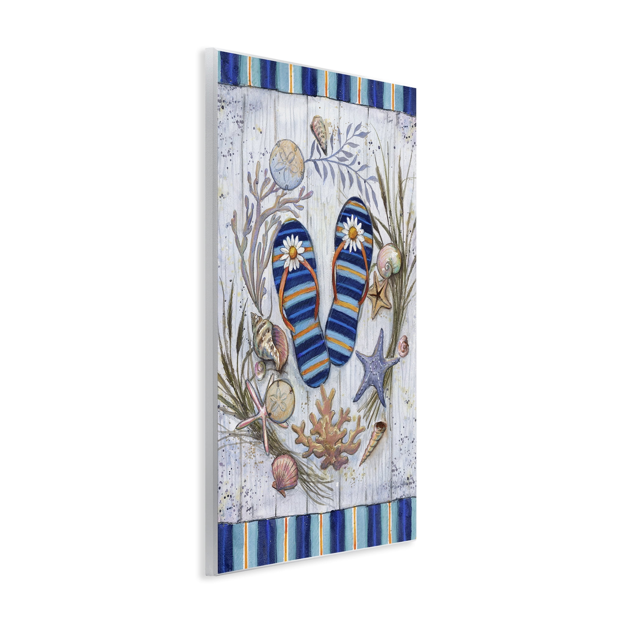 Stupell Industries Coastal Wreath & Flip Flops Nautical & Beach Painting Unframed Art Print Wall Art, 10 x 15