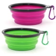 thumbnail image 1 of Juego de 2 comederos portátiles plegables para perros y gatos, ideales para viajes (350 ml, morado y verde)., 1 of 5