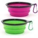thumbnail image 1 of Juego de 2 comederos portátiles plegables para perros y gatos, ideales para viajes (350 ml, morado y verde)., 1 of 5