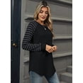 thumbnail image 3 of Women'S Stripe Tunic Tops Casual Long Sleeve Shirts Round Neck Pullover Black XL, 3 of 7