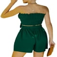 thumbnail image 3 of POINTERTECK Women Two-Piece Suit  Solid Color Sleeveless Off Shoulder Ruffle Pleated Crop Tops + Elastic Waist Shorts Set, 3 of 6