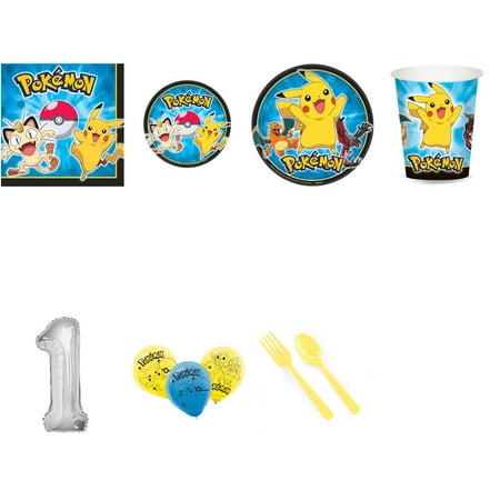 Pokemon Party Supplies Party Pack For 32 With Silver #1 Balloon