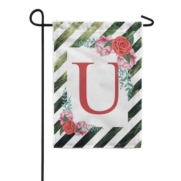 America Forever Spring Monogram Garden Flag Letter U 12.5 x 18 inches Double Sided Vertical Outdoor, Yard, Lawn, with Beautiful Bright Flowers, Floral Wreath, Rose, Summer Flowers Garden Flag