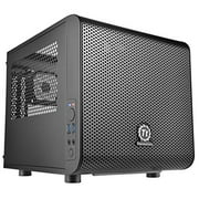 Thermaltake Core V1 SPCC Mini ITX Cube Gaming Computer Case Chassis, Interchangeable Side Panels, Black Edition, CA-1B8-00S1WN-00
