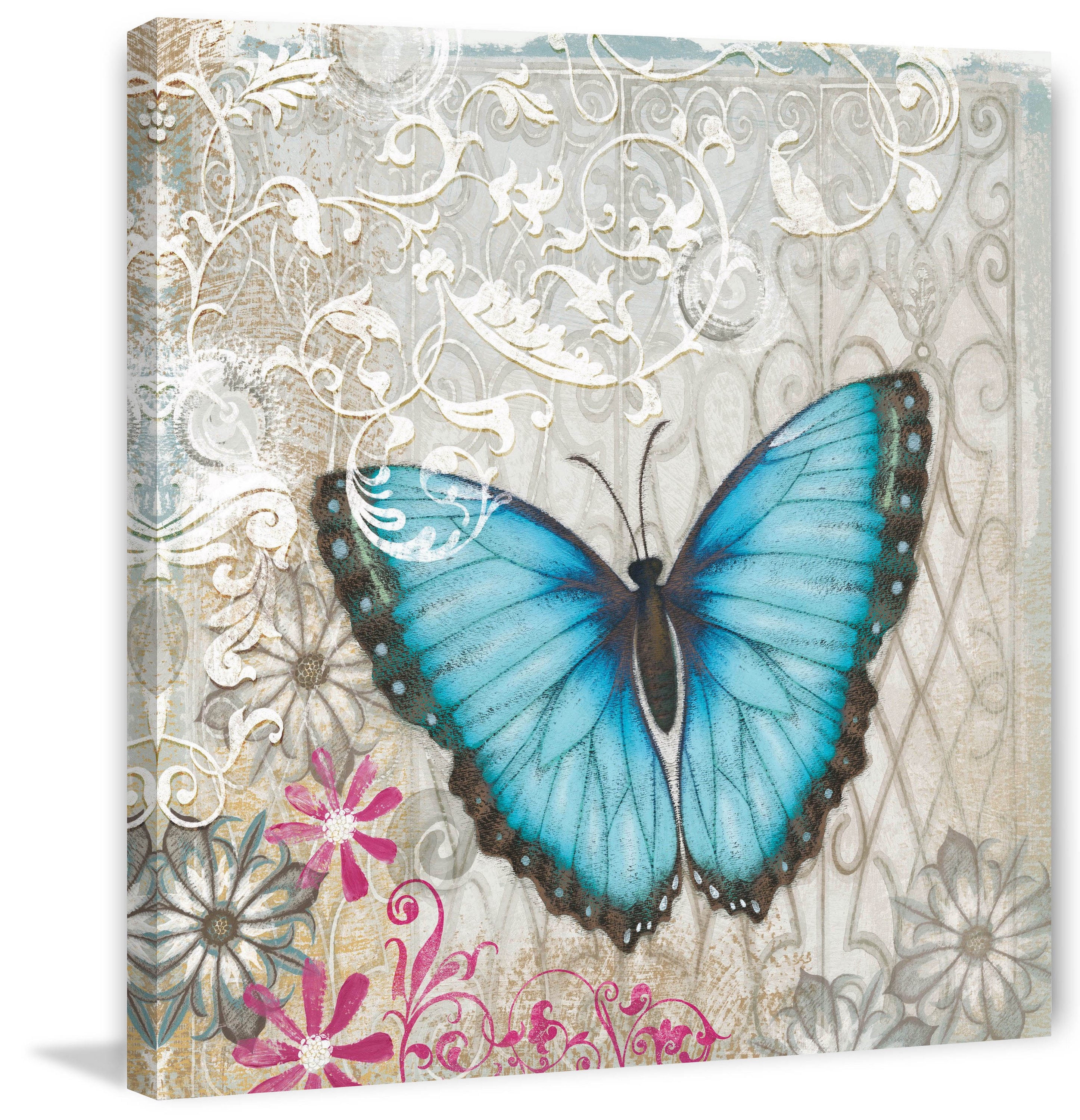 "A Light Blue Butterfly" Painting Print on Wrapped Canvas