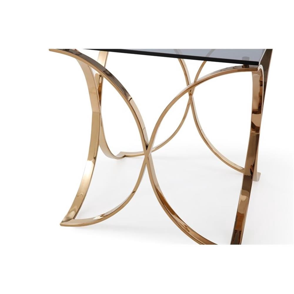 Modrest Reklaw Modern Glass & Stainless Steel End Table in Rose Gold