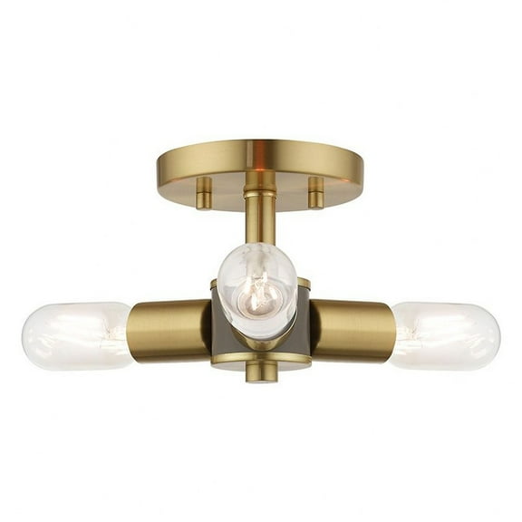 3 Light Flush Mount in Mid Century Modern Style 13.5 inches Wide By 5.5 inches High-Satin Brass Finish Bailey Street Home 218-Bel-3110295