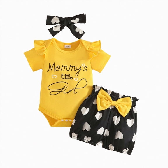 HCNTES Baby Girl Clothes 0 3 6 9 12 18 Months mommy's little girl Ruffle Romper and Floral Short Sets Cute Baby Summer Outfit