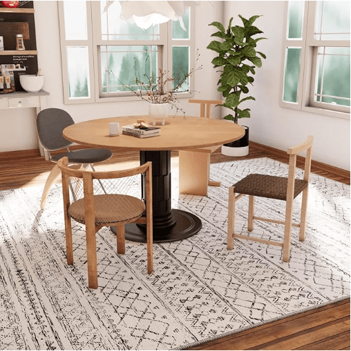 Area Rug - 9*12 Ultra-Thin Washable Rug, Moroccan Living Room Rug, Boho Rug Geometric, Non-Slip Non-Shedding Carpet for Kitchen Bedroom