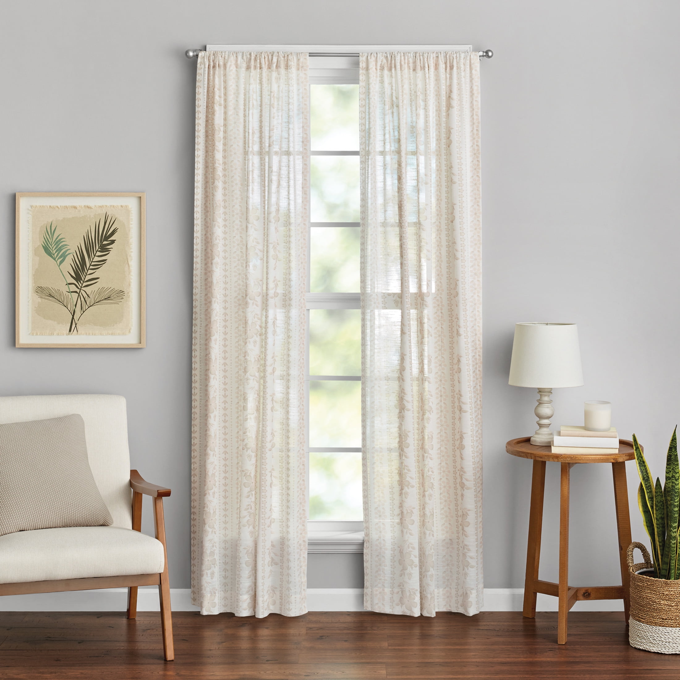 The Pioneer Woman Hattie Stripe 2 Pack Curtain Panel, BCI Cotton 40" W x 84" L, Floral, Linen, RodPocket