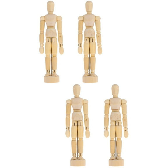 4 Pcs Wooden Figure Model Mannequin Manikins for Artists Sketch Charcoal Home Office Desk Decoration (4.5Inches 11.4cm   5.5Inches 14cm)