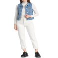 thumbnail image 2 of Allegra K Gilet Veste en Denim à Simple Boutonnage pour Femmes, Délavé, avec Poches à Rabat sur la Poitrine, 2 of 5
