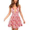 thumbnail image 2 of Coduop Women's Casual Sleeveless Mini Dress Floral Print Deep V-Neck Tie-Up Backless Short Dress, 2 of 7