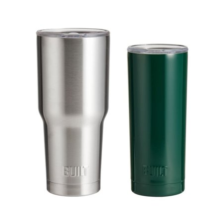 Built (Set of 2) 30-Ounce and 20-Ounce Double Wall Stainless Steel Tumblers  30-Ounce Stainless Steel  20-Ounce Forest Green