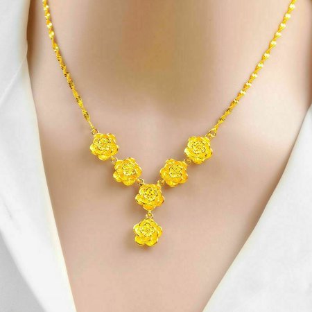 24k Yellow Gold Flower Necklace Women's Collarbone Chain 999 THAI BAHT Jewelry