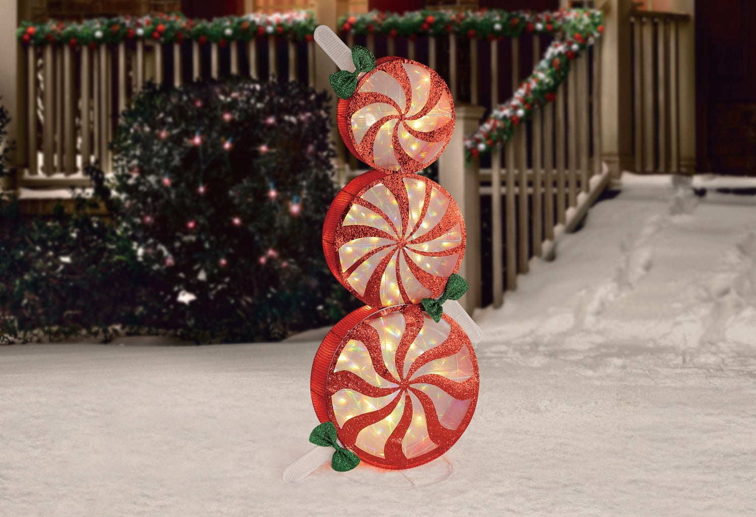 (2 pack) Light-Up Peppermint Lollipop Stack, 43 in, by Holiday Time
