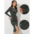 thumbnail image 2 of Vestido con Decoración de Botones para Mujer Elegante Casual con Diseño Fruncidos Vestido de Punto gris XS, 2 of 6