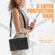 Timoom Samsung Galaxy Tab S6 Lite 10.4 P610 P615 Case [Full-Body] & [Shock Proof] Hybrid Armor Protective Case with 360 Rotating Stand & Strap for Samsung Galaxy Tab S6 Lite 10.4 P610 P615 - Black