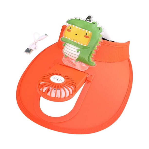Sombrero para el sol con ventilador incorporado, engranajes ajustables, ala ancha, recargable, sombrero de verano para dinosaurio naranja