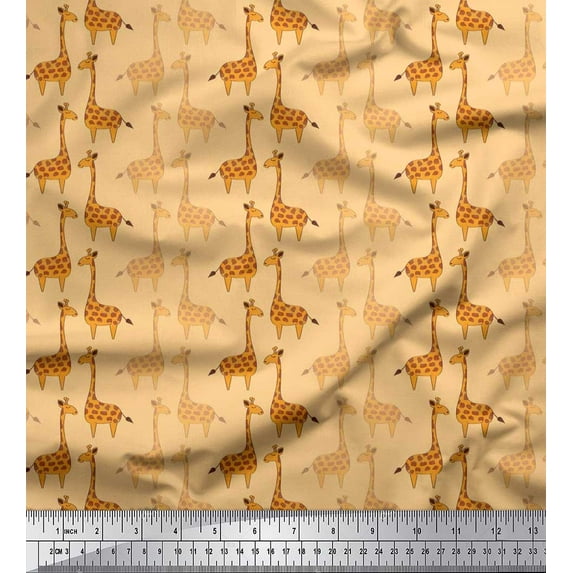 Soimoi Georgette Viscose Fabric Giraffe Kids Print Fabric by The Yard 42 Inch Wide