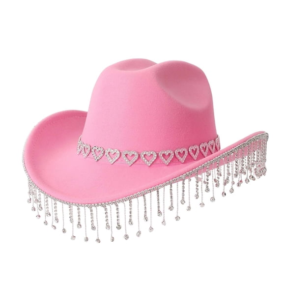 Western Cowboy Hat Featuring Heart Applique And Decorative Fringe For Country Music Dance And Festival Celebration