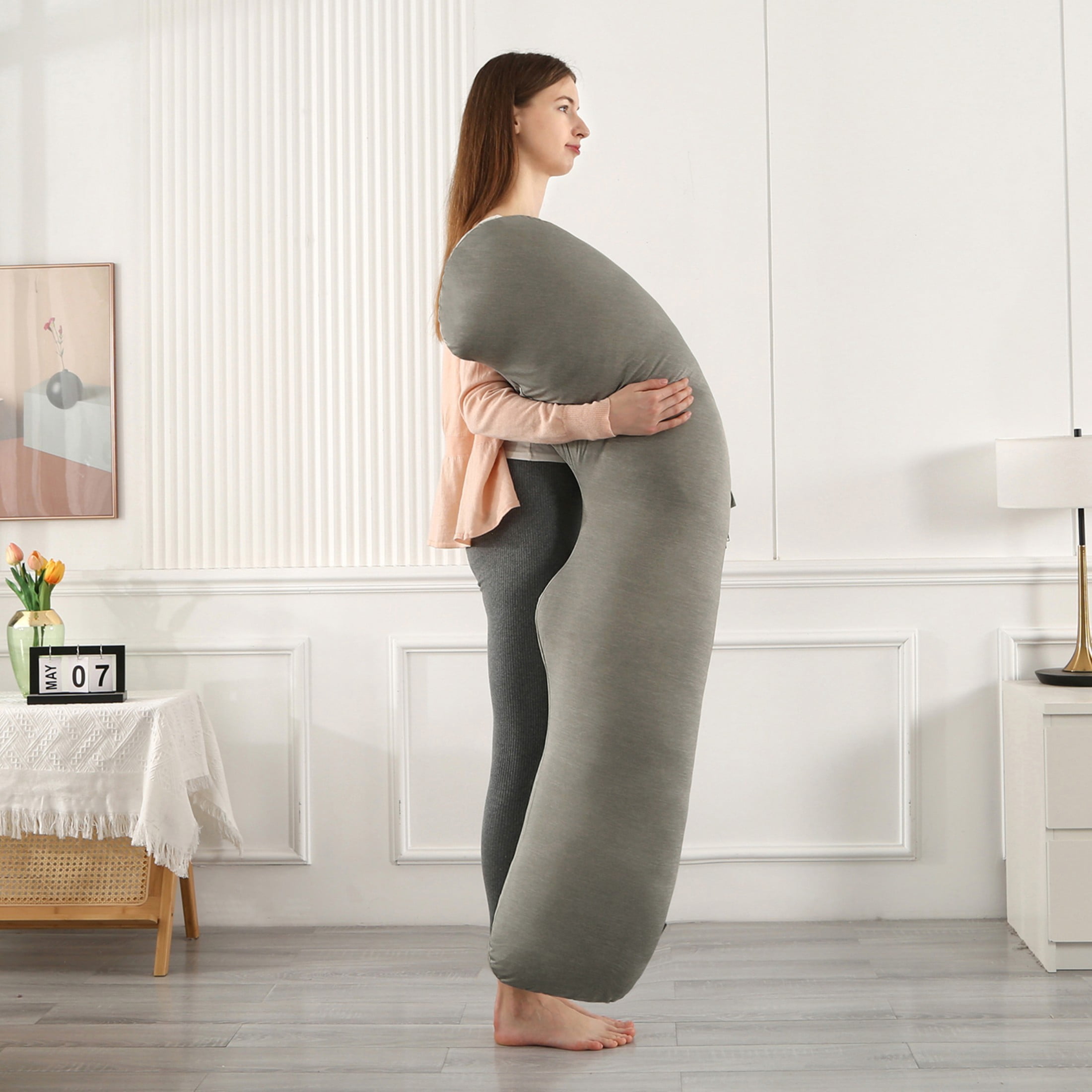 BATTOP Pregnancy Pillow,Maternity Body Pillows for Pregnancy with Cooling Cover,Support for Back,Legs,Belly,Hips,Black Grey
