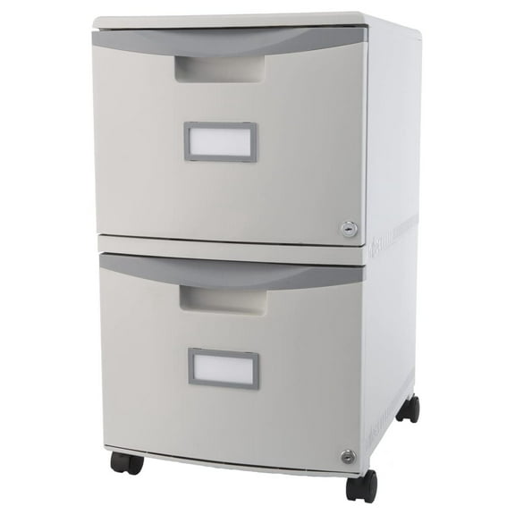 DyGTyX Plastic Two-Drawer File Cabinet – Locking Document Organizer with Casters for Home and Office, Gray, 1-Pack (61310B01C)