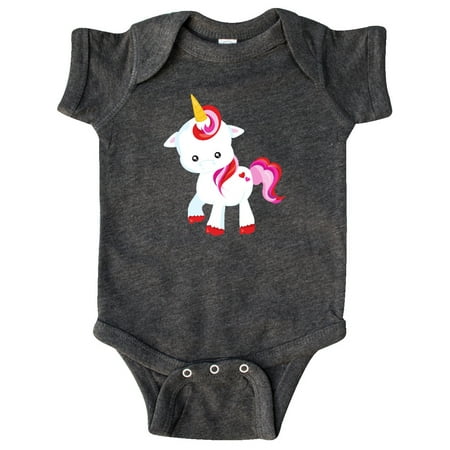 

Inktastic Cute Little Unicorn Red And Pink Mane Hearts Gift Baby Girl Bodysuit