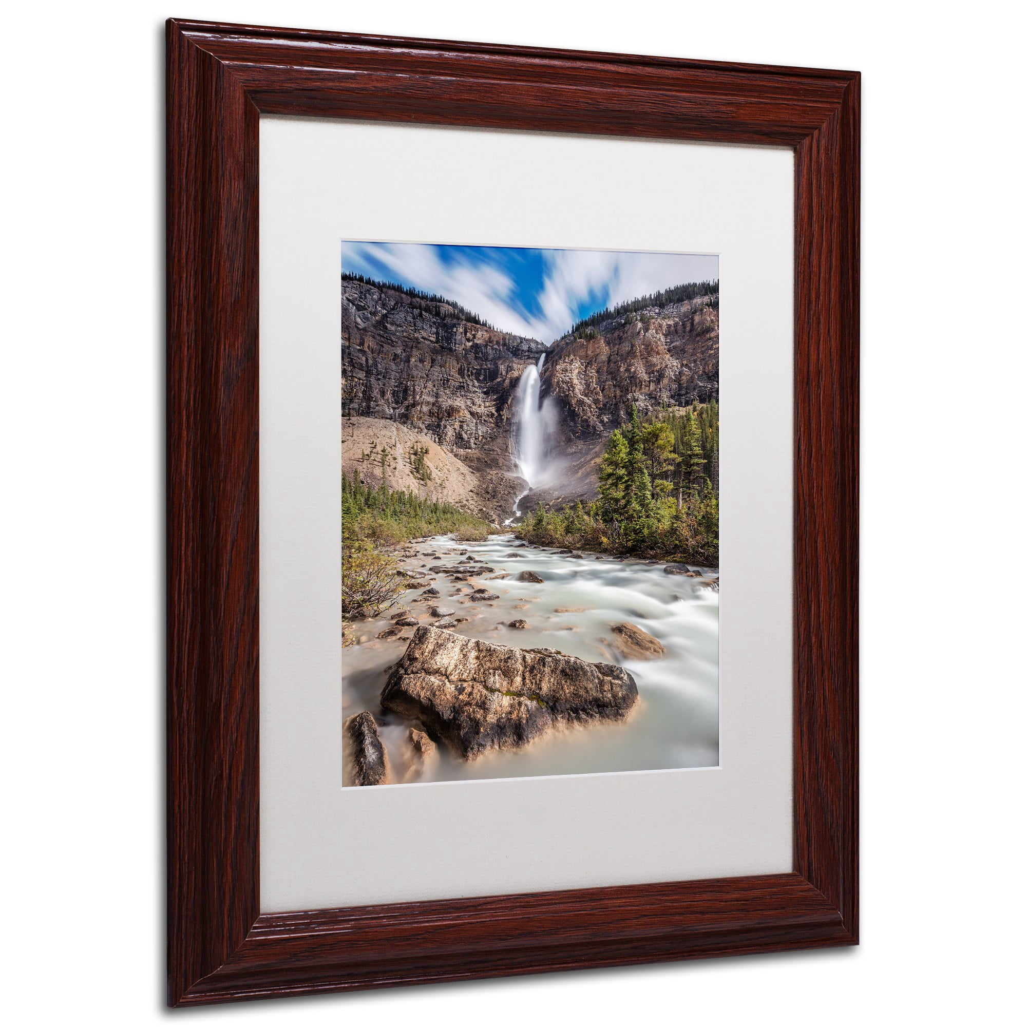Trademark Fine Art 'Takakkaw Falls' Canvas Art by Pierre Leclerc, White Matte, Wood Frame