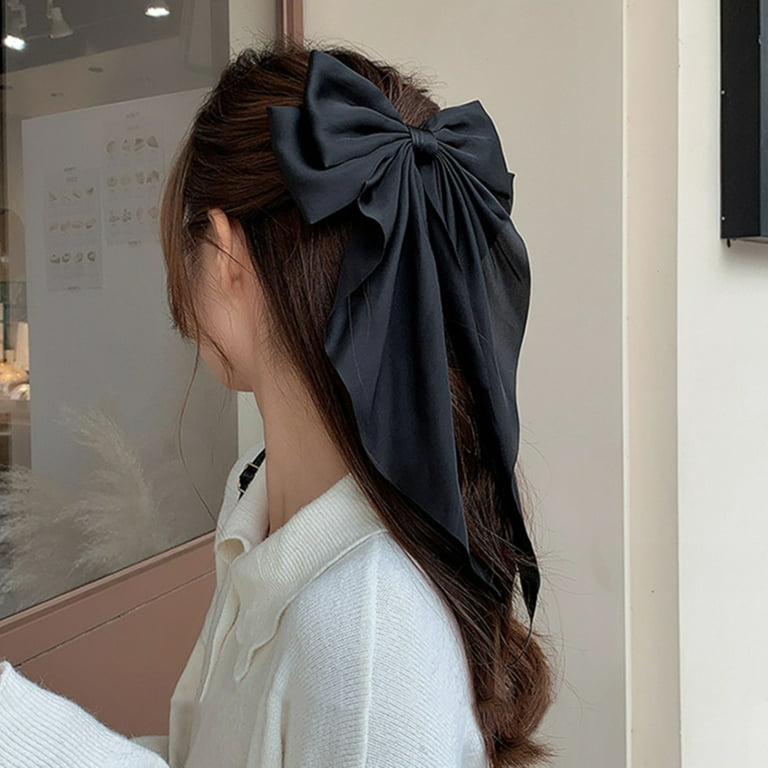  2 PCS Hair Bows for Women Black Bow Hair Ribbons for Women Bow  Hair Clips Hair Barrettes for Women Hair Accessories for Women Cute  Accessories Bow Butterfly Hair Clips (Black,Champagne) 