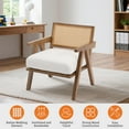 thumbnail image 5 of Ataucjin Mid-Century Farmhouse Accent Chair - Wood Armchair with Rattan Backrest & Linen Cushion,Upholstered Lounge Armchairs,Reading Chair for Living Room,Bedroom,Indoor & Outdoor,Easy Assembly, 5 of 9