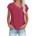 thumbnail image 2 of Mifsaly Short Sleeve Tops for Women Asymmetrical Collar Short Sleeve Linen Shirts Pleated Butt Closure Elegant Work Blouses Lightweight Everyday Vacation Summer Outfits M, 2 of 9