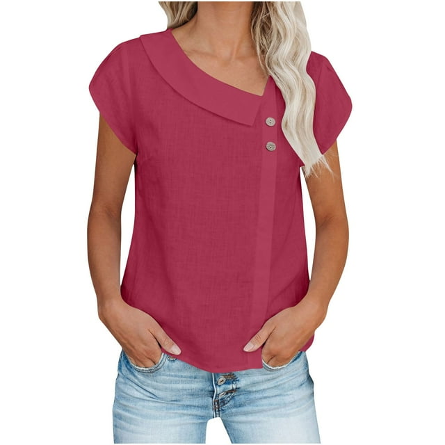 WRKEKC Racerback Tank Tops for Women Solid Color Half Moon Neck Button Cap Sleeve Cotton Linen Summer Casual Top
