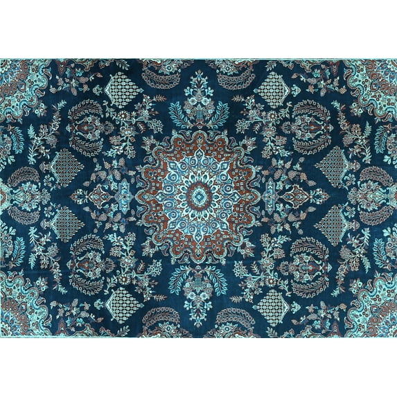 Ahgly Company Indoor Rectangle Medallion Light Blue Traditional Area Rugs, 5' x 8'
