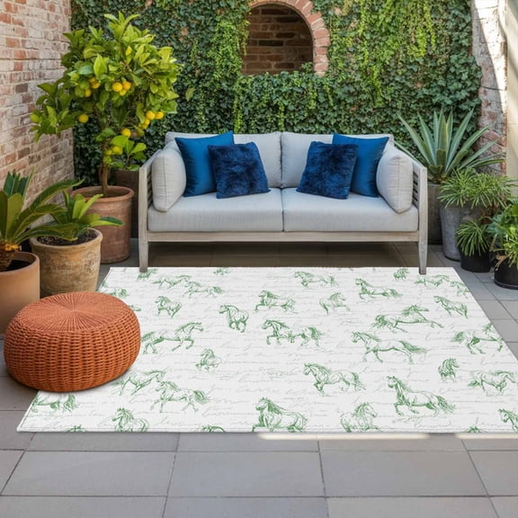 Outdoor Rug 3x5ft Horse Large Area Rug Animal Retro Indoor Outdoor Carpet Outdoor Rugs Mats for Patio Camping,RV,Front Door, Outside Decor