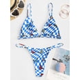 thumbnail image 4 of ZAFUL Women Leisure Checkered Butterfly Print String Bikini Swimwear Light Blue S, 4 of 6
