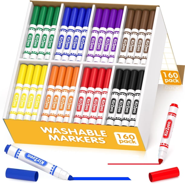 Marcadores lavables KIZZYEA, 160 unidades, para niños, 8 colores a granel