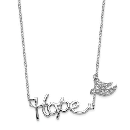 - Sterling Silver Hope with CZ Dove Charm Necklace, 18