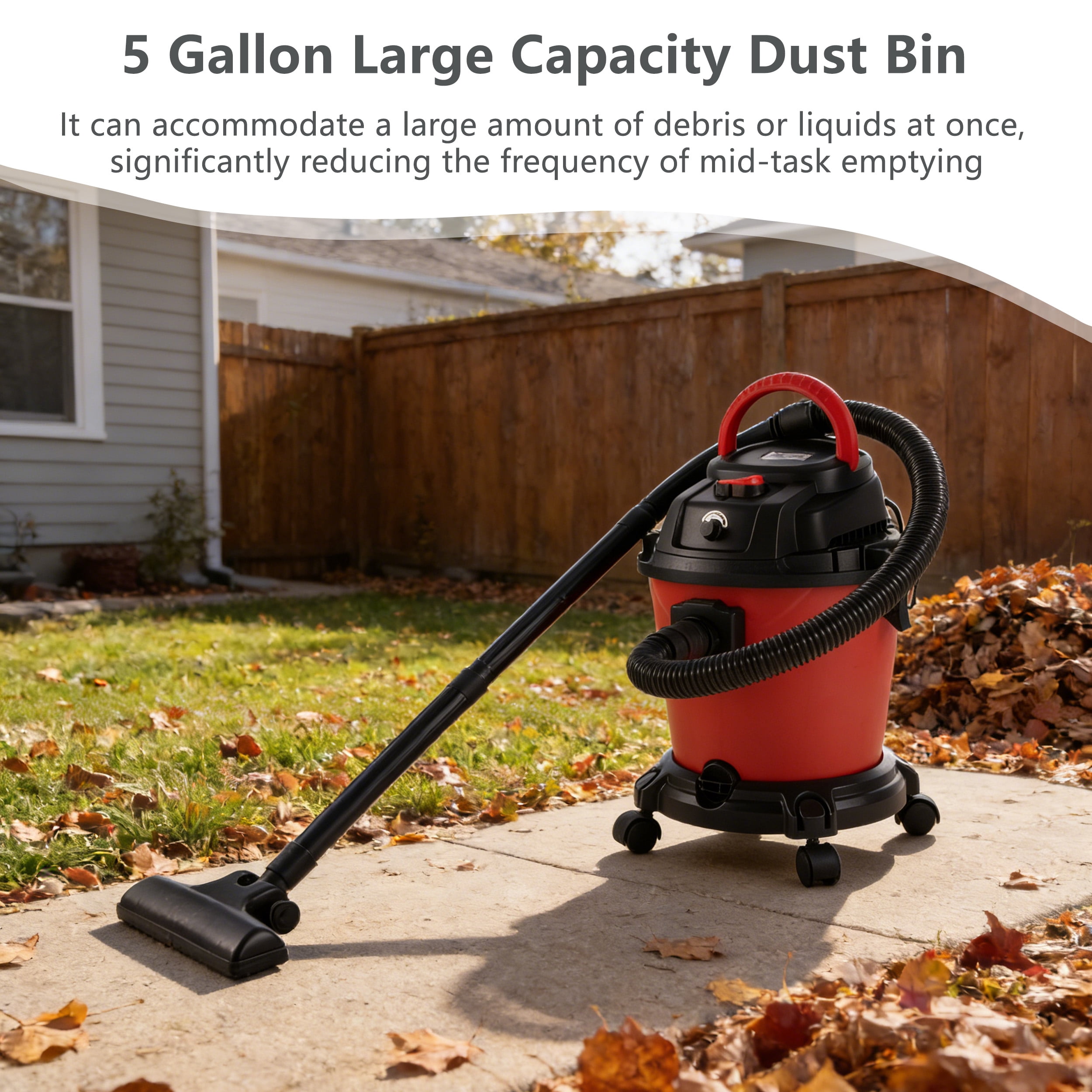 5 Gallon Wet Dry Vac, 4.3 Peak HP 3 in 1 Shop Vacuum with Blower & Variable Speed, for Car Floor Upholstery Gap Cleaning – Red