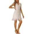 thumbnail image 4 of Unique Bargains Robes d'Été pour Femmes Ourlet à Volants Sans Manches Col en V Imprimé Floral Robe Portefeuille Mini Blanche L, 4 of 5
